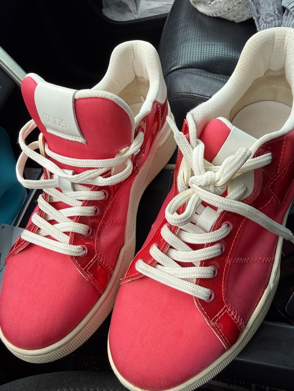 Tod's Coral Red and Cream Low-Top Sneakers
